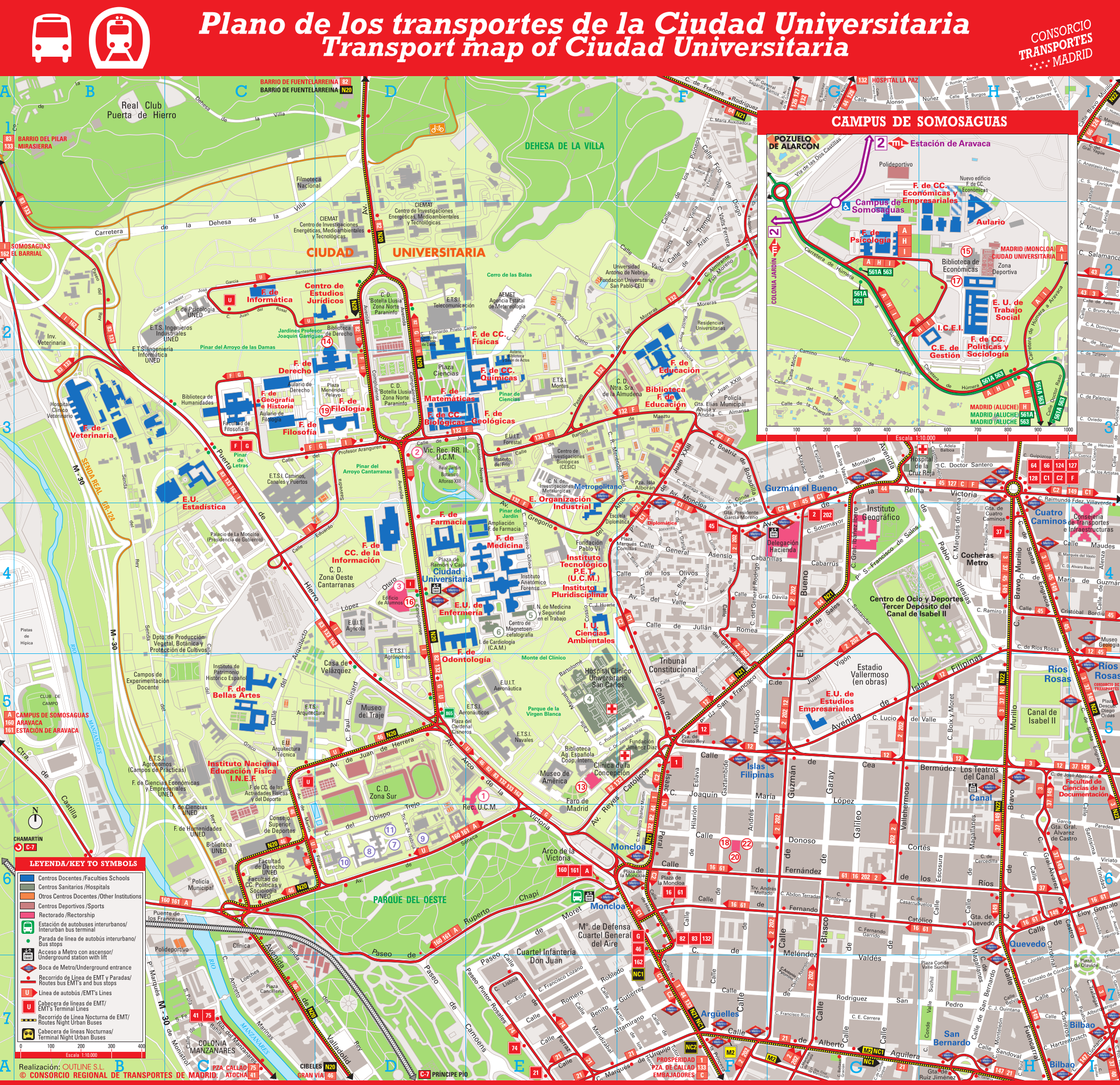 Mapa facultades Ayudantes de instituciones penitenciarias febrero 2027 3 Plano de transportes de la Ciudad universitaria para el 4 de Febrero, examen ayudantes de instituciones penitenciarias.